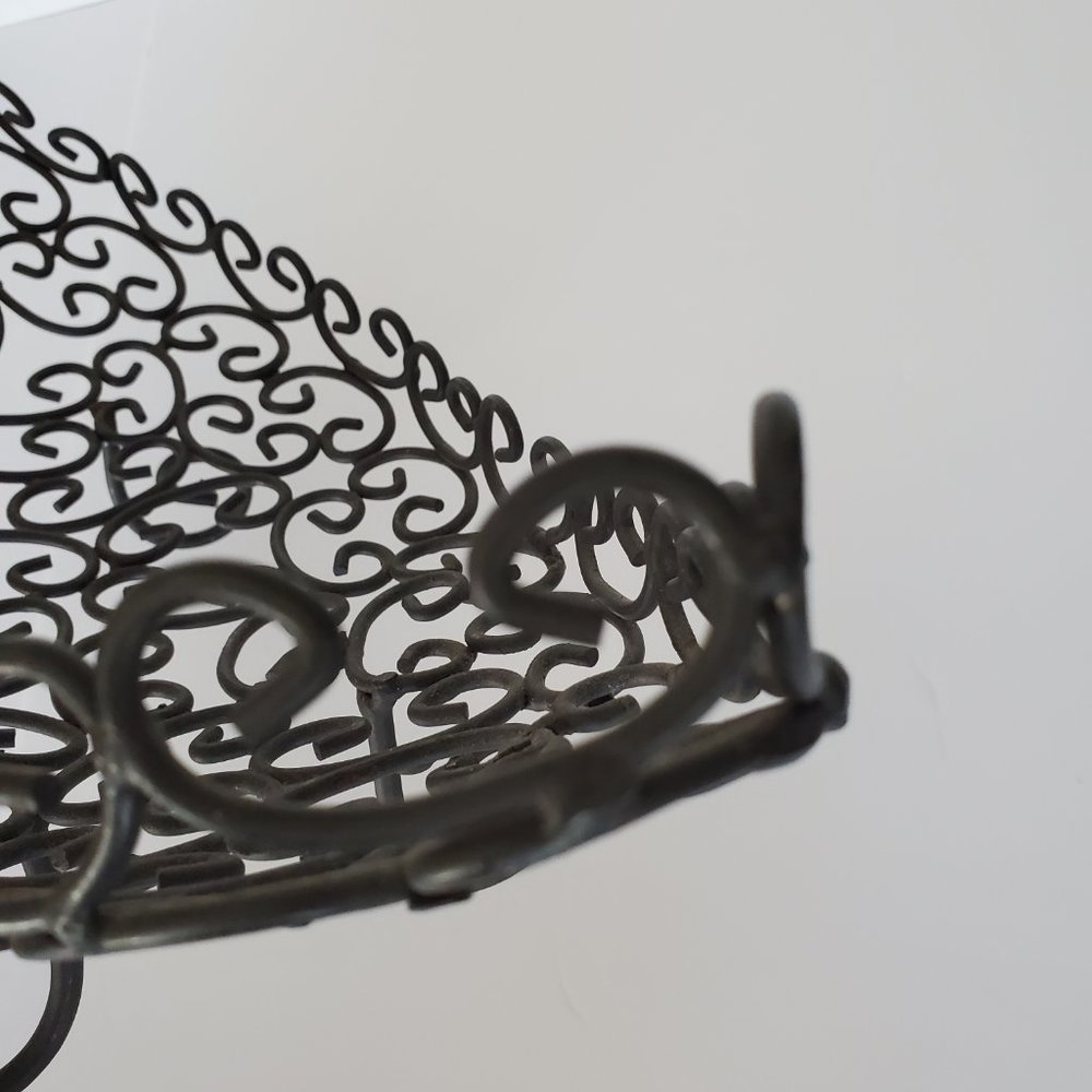 Dark Metal Fruit Bowl Footed Boat Shape Display Shabby Chic Tuscan Baroque Chic - Picture 6 of 11
